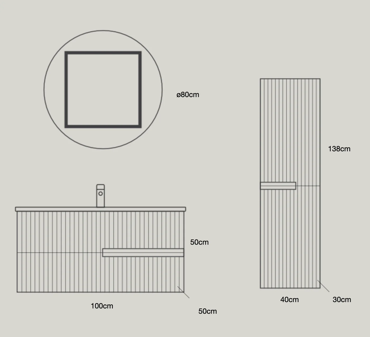 Groothandel NEFF Bexa Badkamermeubelset Antraciet – Ribbed Design & LED Spiegel - Afbeelding 2